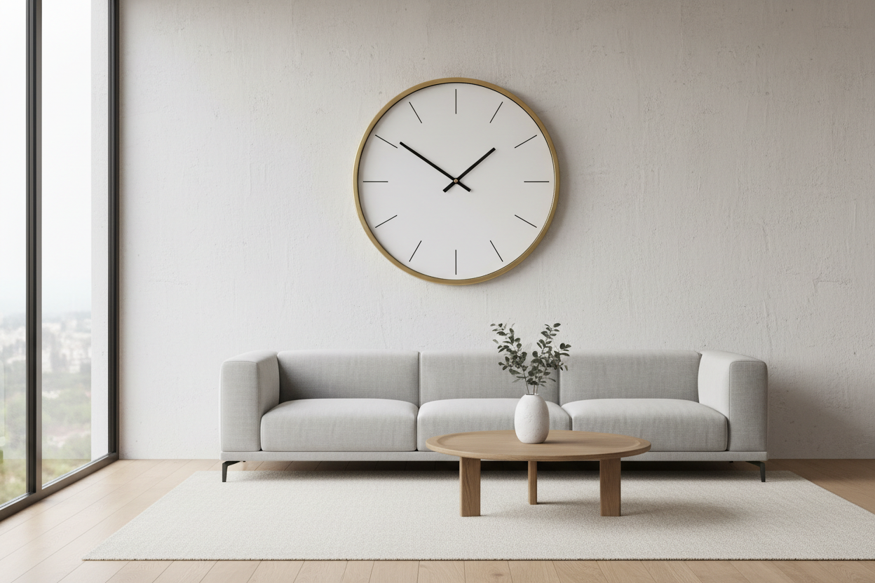 TempoStone wall clock styled in a modern living room