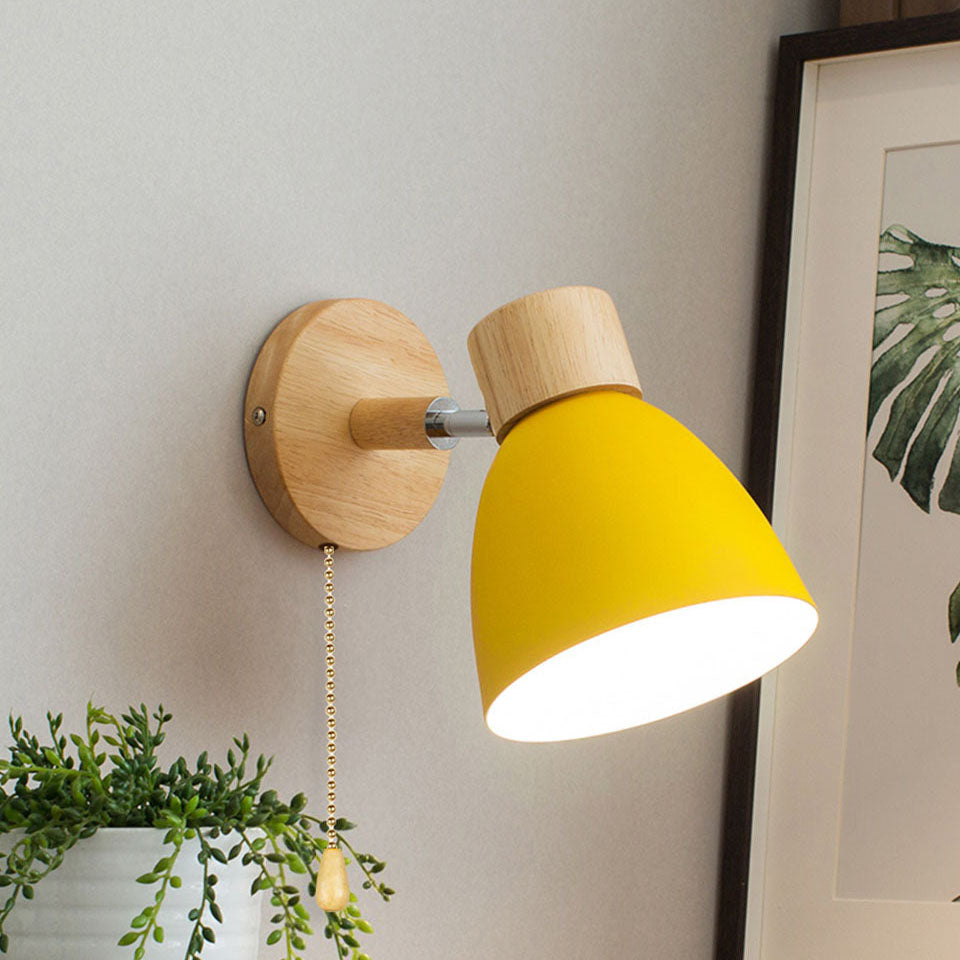 Applique Murale Minimaliste Moderne | Lampe Macaron Bois & Fer