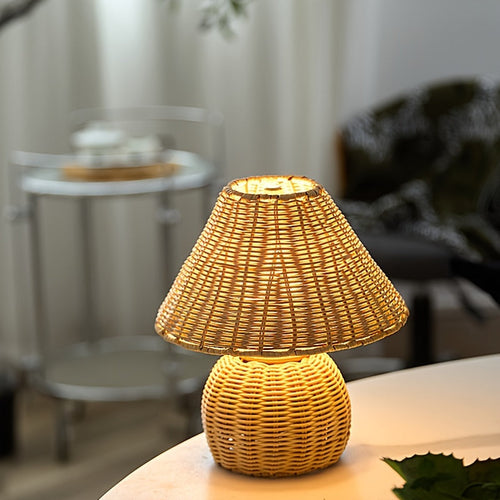 Lampe de bureau en bambou tressé | Lumière d'appoint bohème alimentée par USB