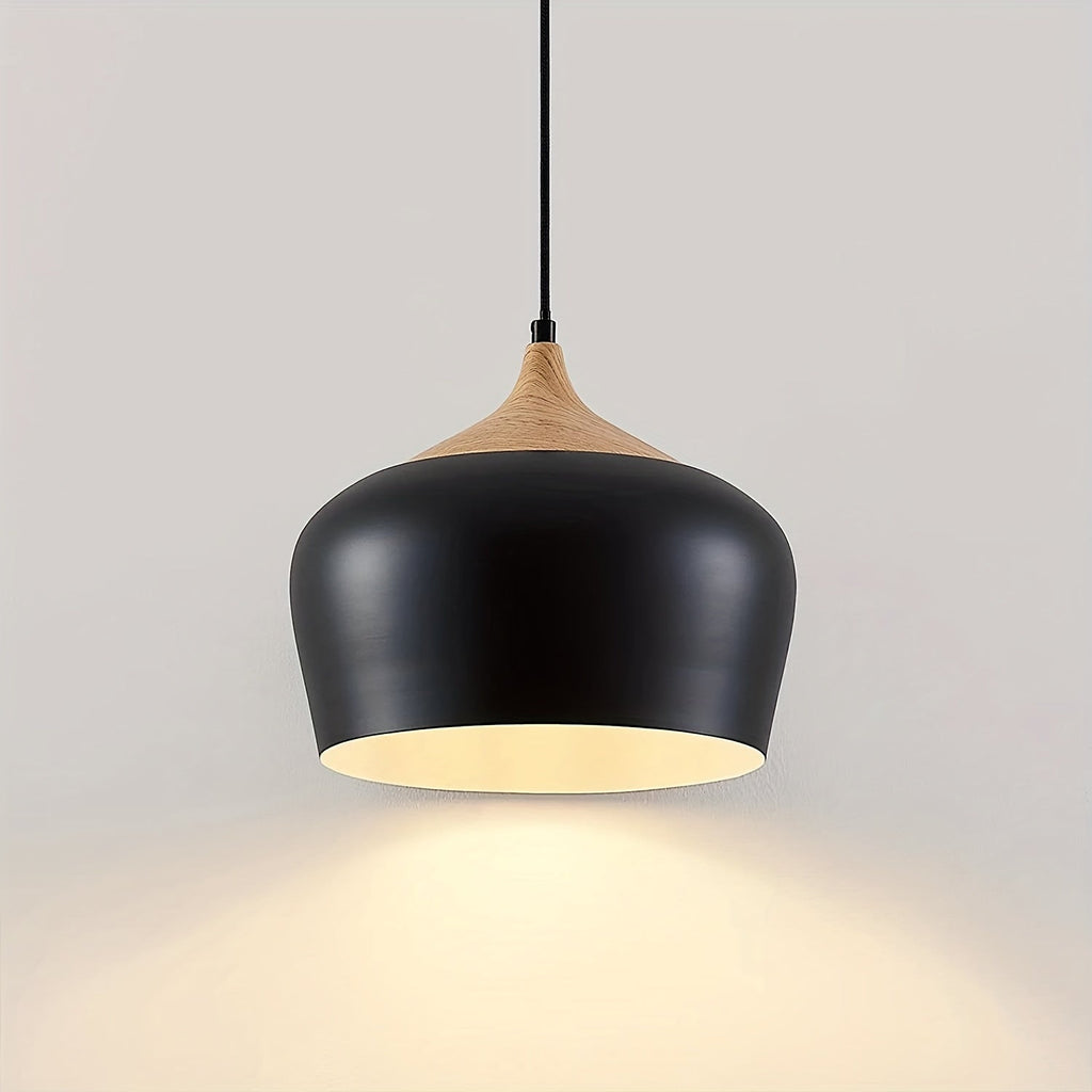Modern Scandinavian Pendant Light | Iron & Wood Grain Design