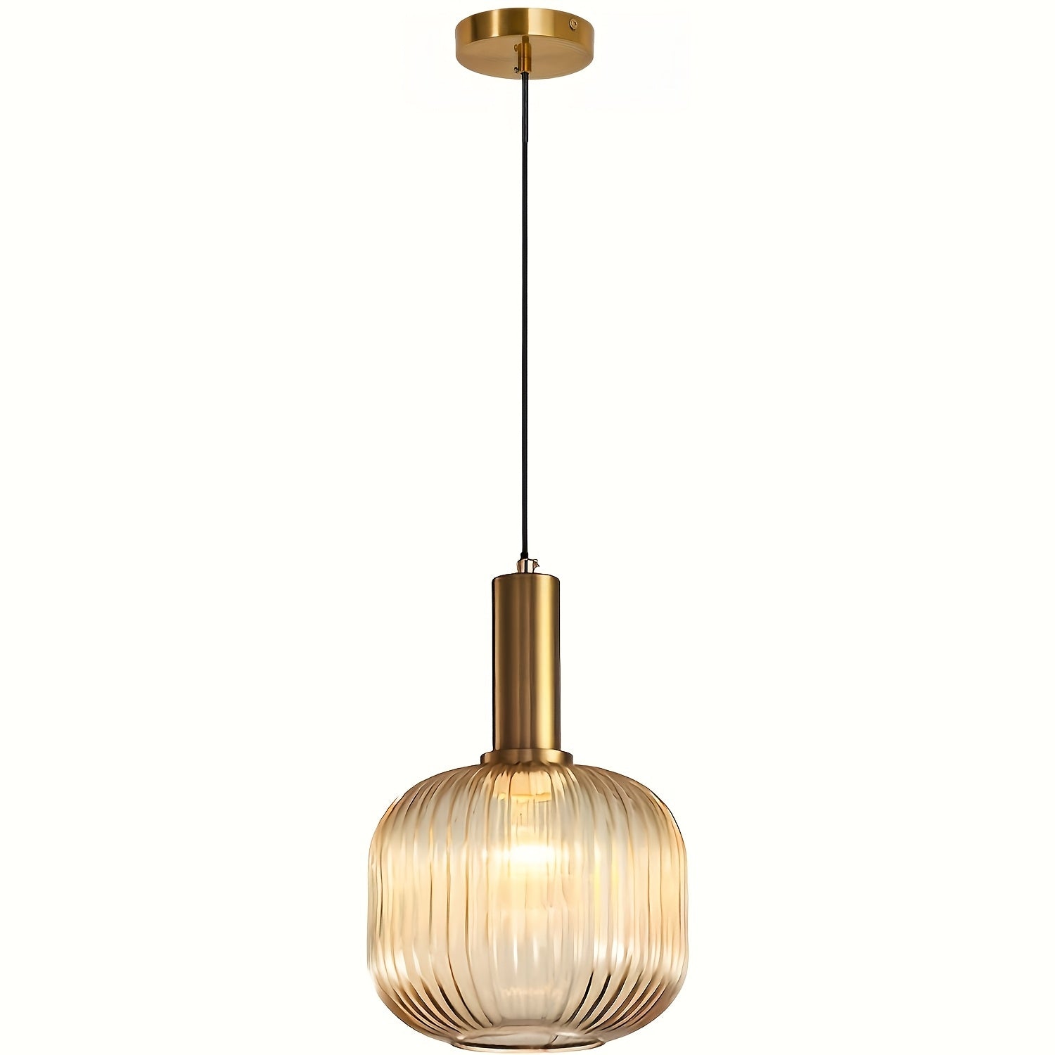 Suspension moderne en verre rayé | Laiton et abat-jour en verre cannelé