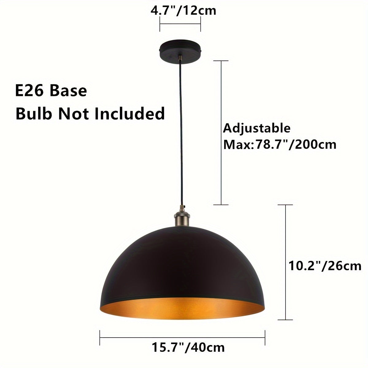 Suspension dôme industrielle vintage | Abat-jour en fer noir et or