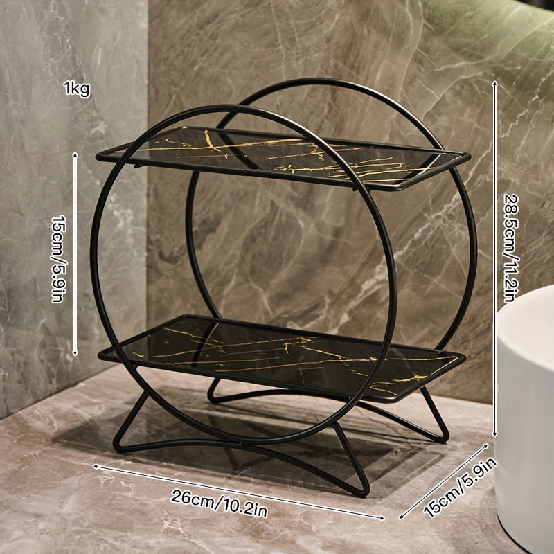 Organisateur de salle de bain à deux niveaux avec base oreilles de chat | Étagère élégante en métal pour cosmétiques et soins de la peau