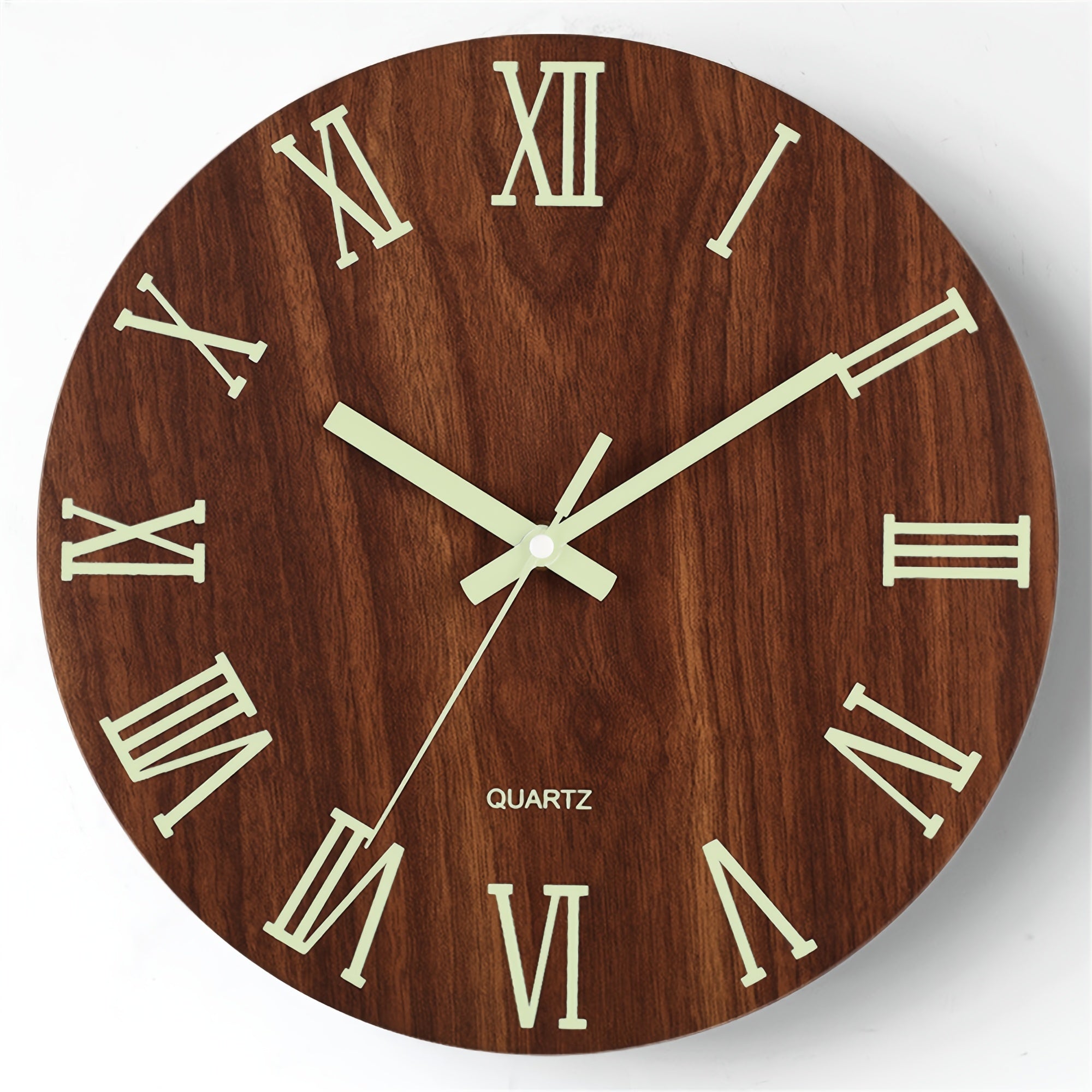 Horloge murale lumineuse en noyer | Design en bois silencieux et phosphorescent