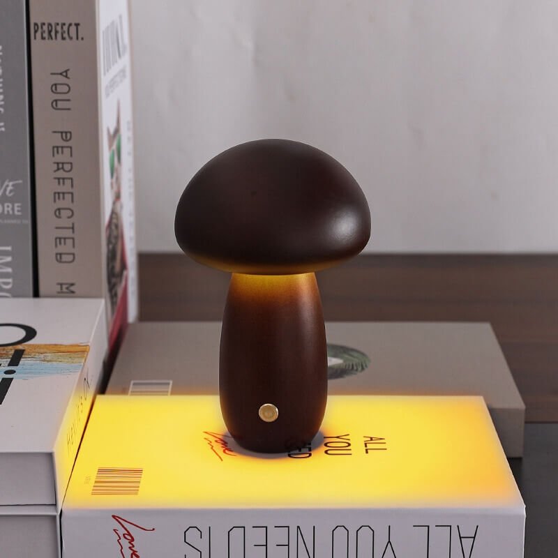 Lampe champignon Portobello | Veilleuse rechargeable en bois naturel