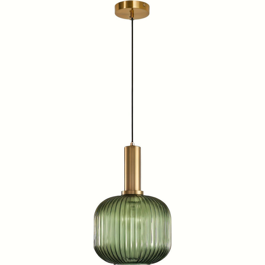 Modern Striped Glass Pendant Light | Brass & Ribbed Glass Shade