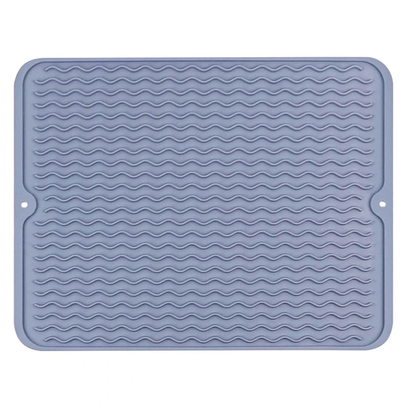 Light blue ribbed silicone dish drying mat