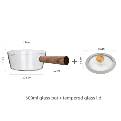 Glass Milk Pan with Wooden Handle