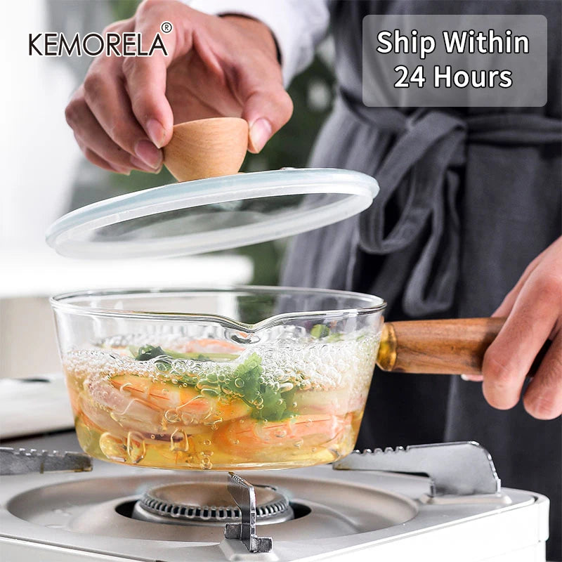 Glass Milk Pan with Wooden Handle
