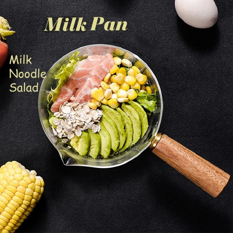 Glass Milk Pan with Wooden Handle