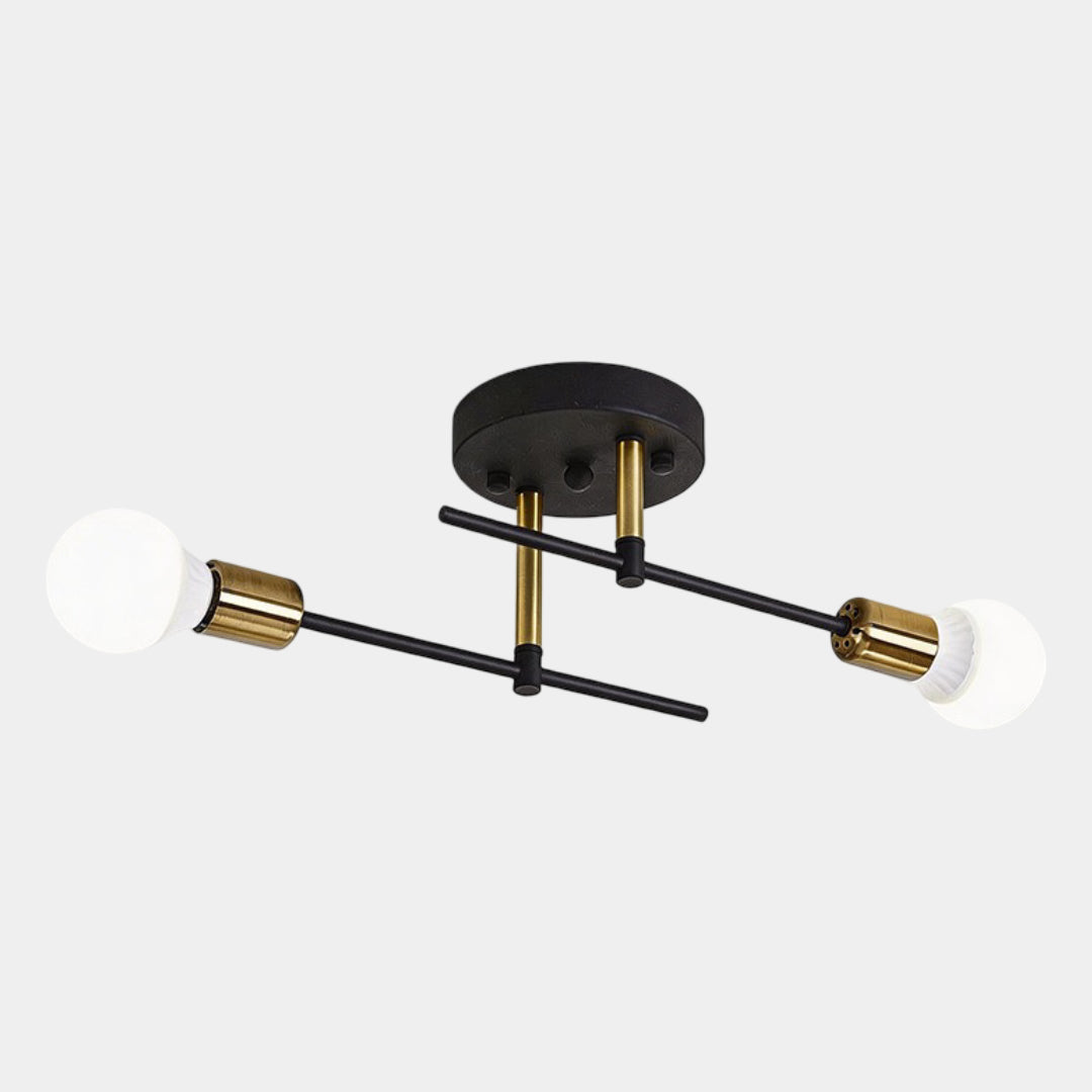 Plafonnier moderne à 2 lumières | Lustre encastré noir et or