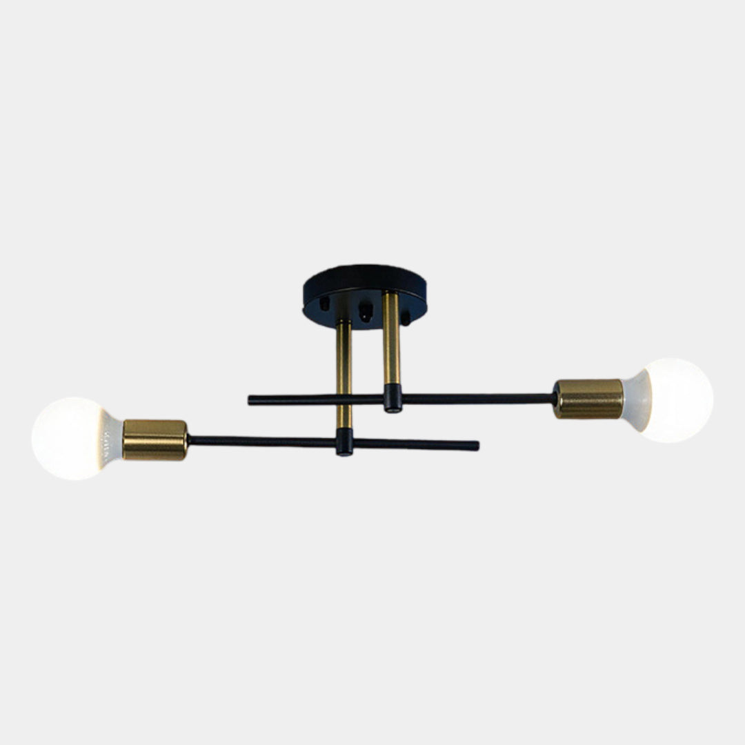 Plafonnier moderne à 2 lumières | Lustre encastré noir et or
