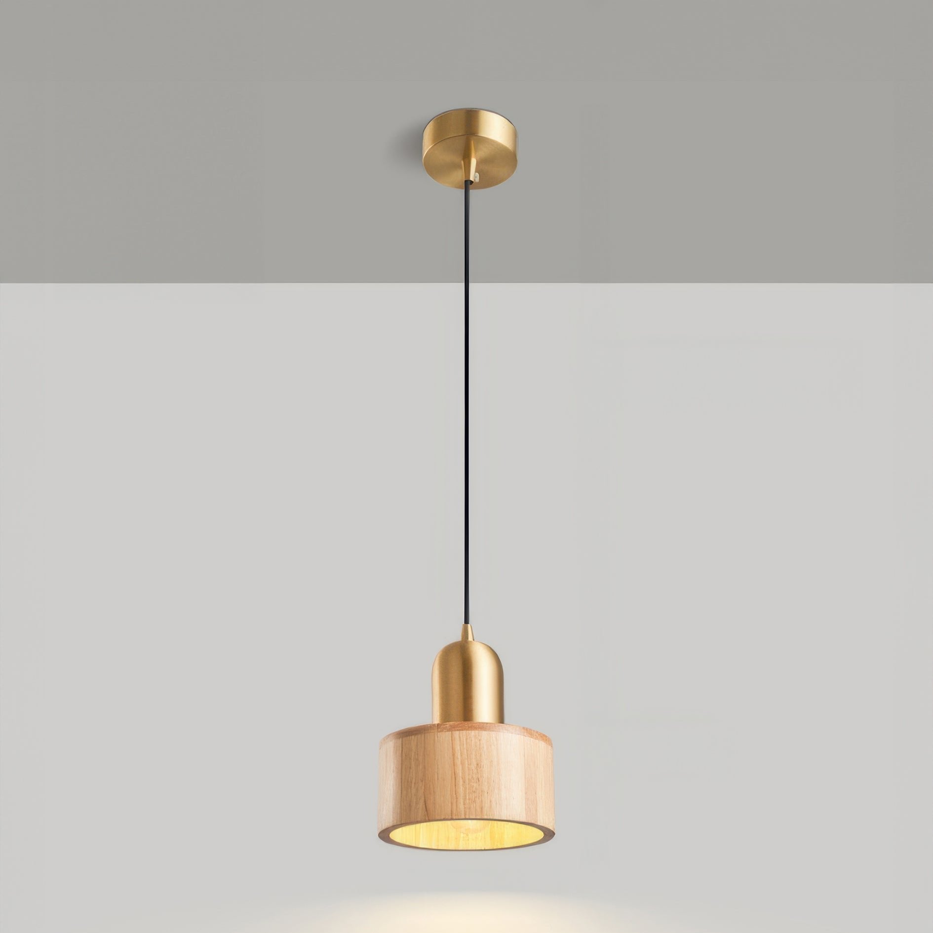 Suspension cylindrique | Lampe suspendue de style japonais en noyer et laiton