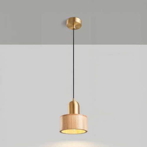 Suspension cylindrique | Lampe suspendue de style japonais en noyer et laiton
