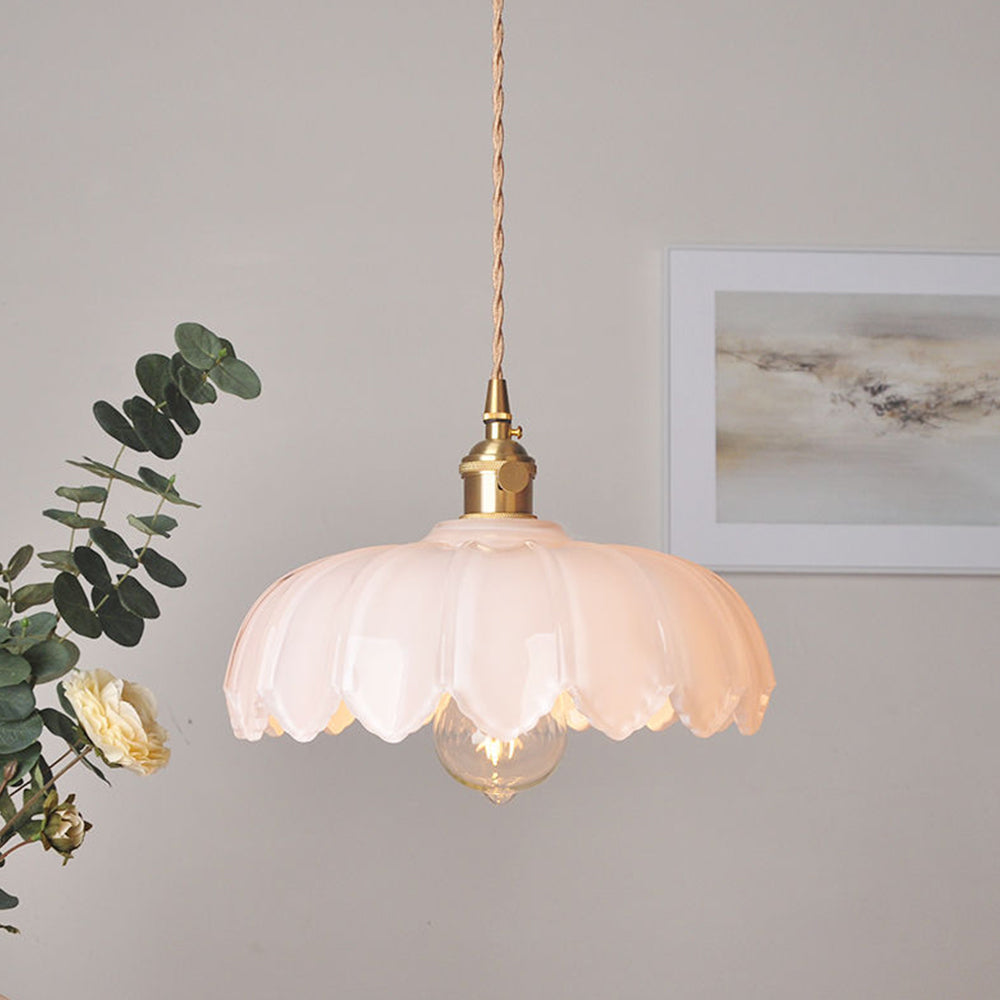 Suspension florale vintage | Luminaire suspendu en verre coloré