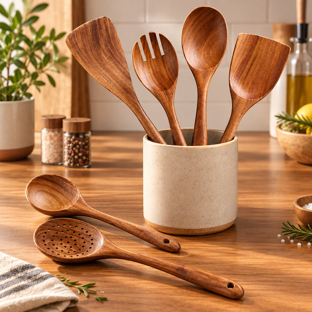 Teak Cooking Utensil Set, 6 Pieces