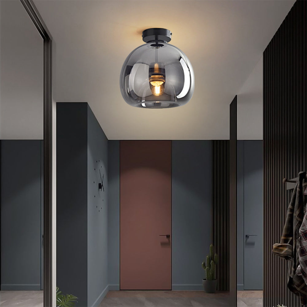 Plafonnier Vintage en Verre Bullé | Suspension Rétro en Verre Ambré