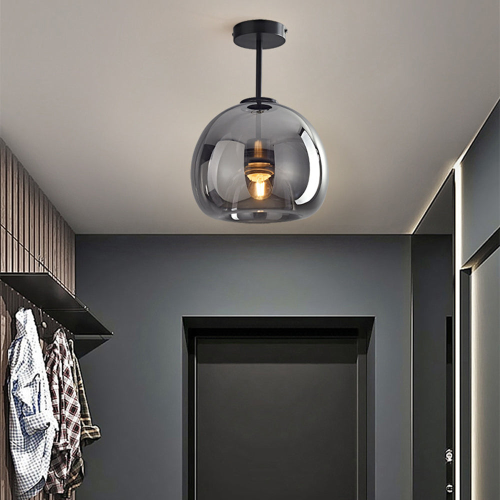 Plafonnier Vintage en Verre Bullé | Suspension Rétro en Verre Ambré