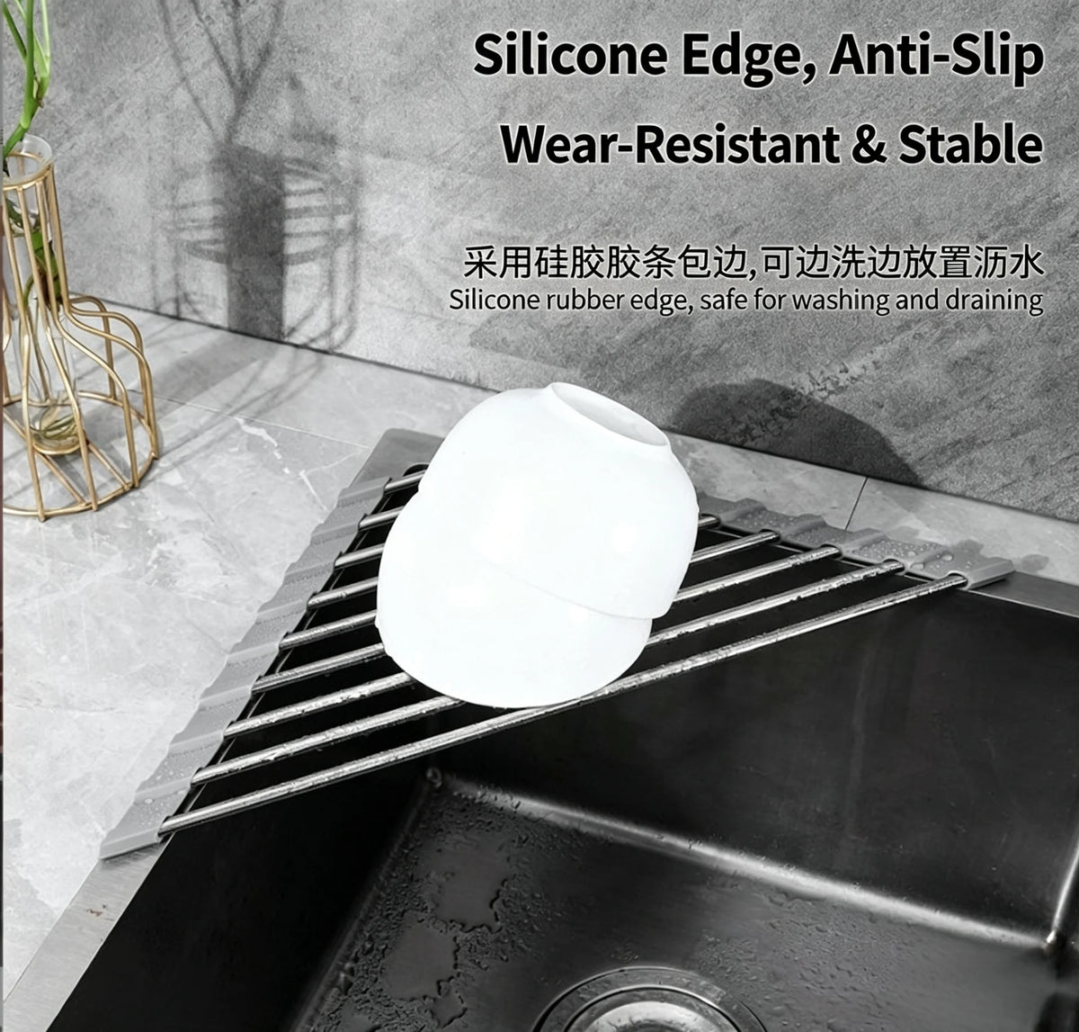 Corner Roll-Up Sink Rack