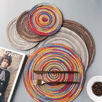 Round woven cotton-linen placemats