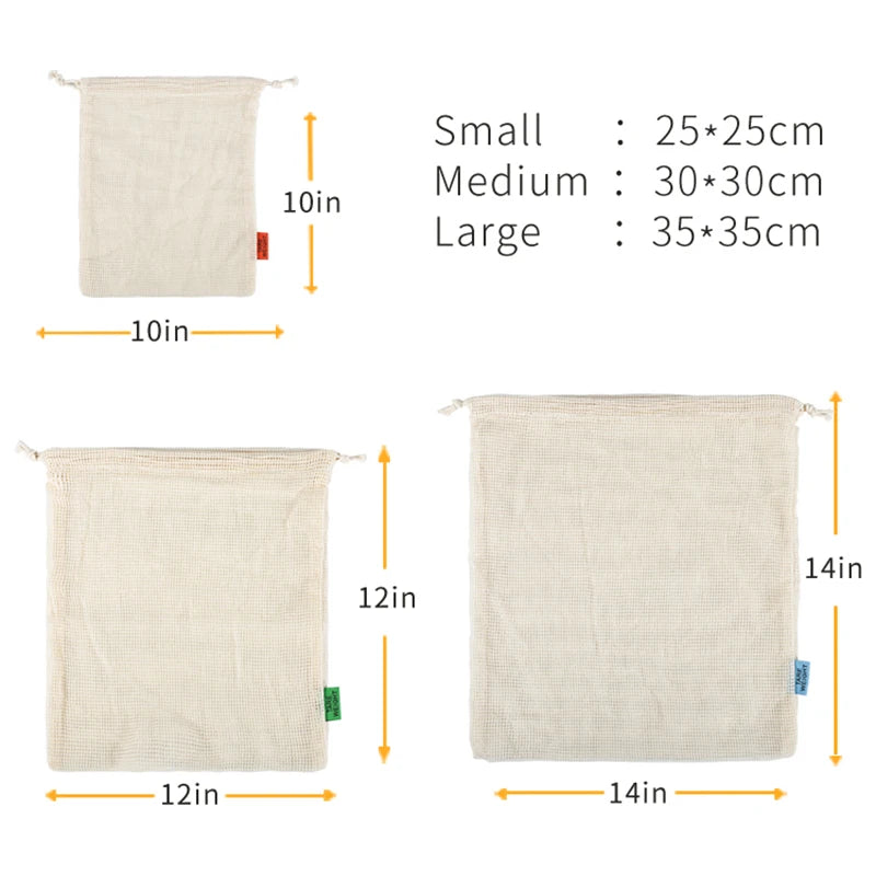 Cotton Mesh Produce Bags, Set of 3