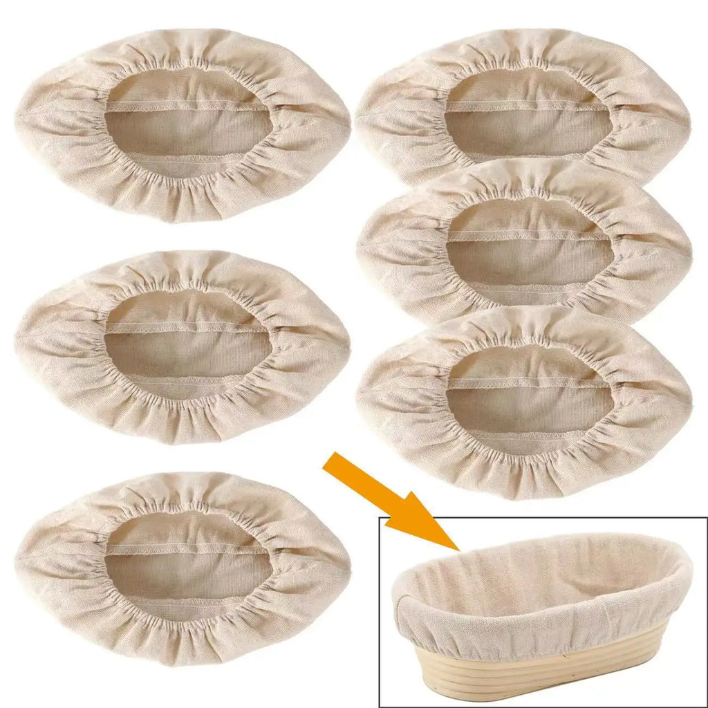 Cloth liner fitted in an oval bread proofing basket
