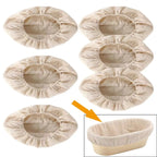 Cloth liner fitted in an oval bread proofing basket