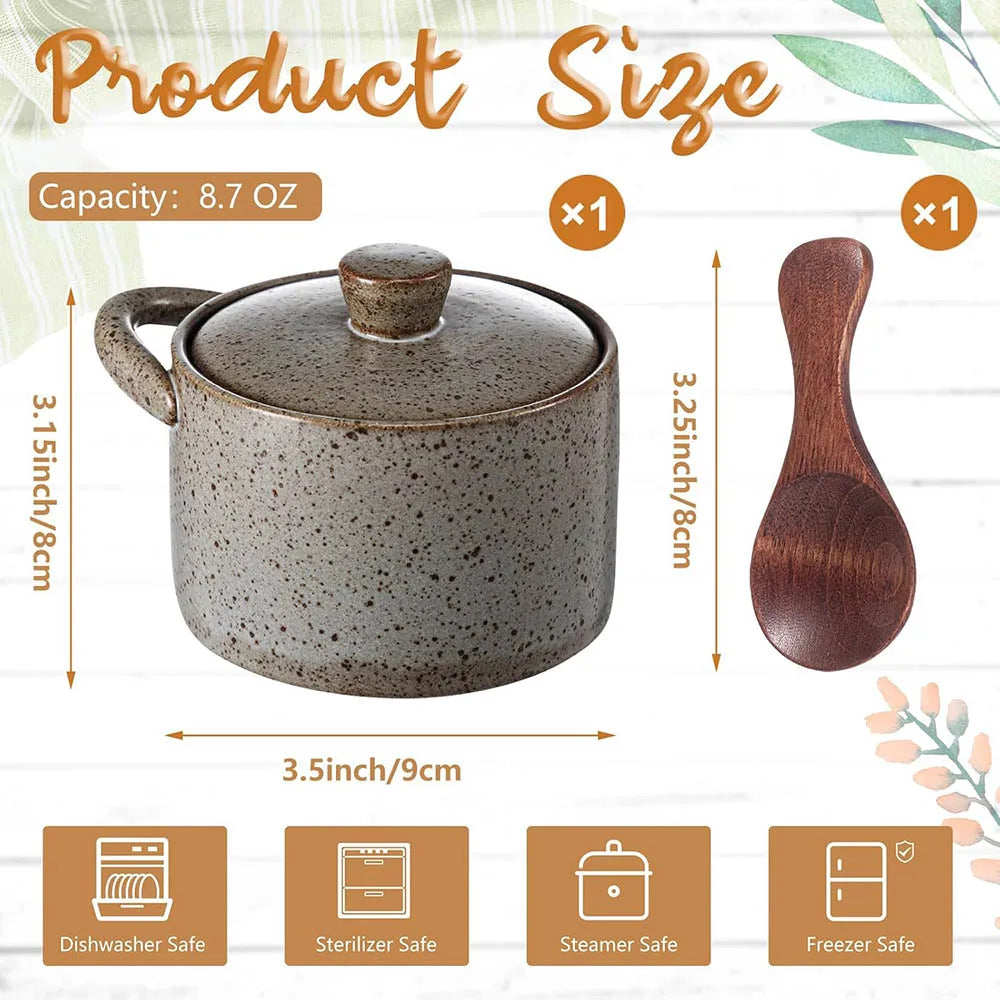 Ceramic Salt Cellar with Wooden Spoon
