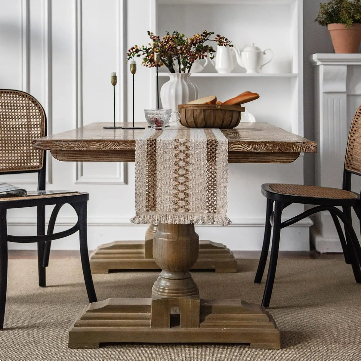 Tasselled Cotton Linen Table Runner