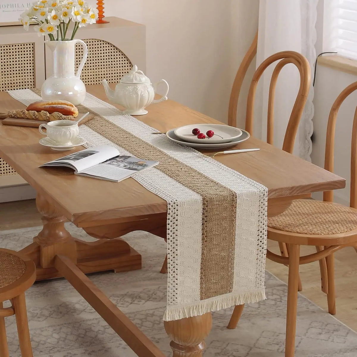 Tasselled Cotton Linen Table Runner