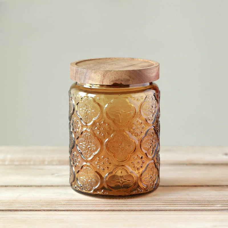 Glass Kitchen Storage Jar with Wood Lid