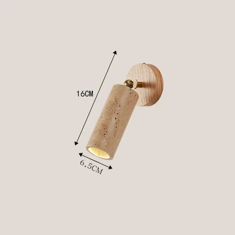 Applique murale Huangdong | Luminaire en travertin et bois Wabi-Sabi