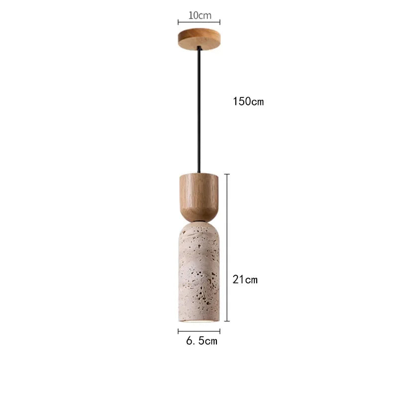 Wabi-Sabi Travertine & Wood Pendant Light | Japanese Minimalist Bedside Lighting
