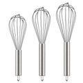 Three stainless steel balloon whisks