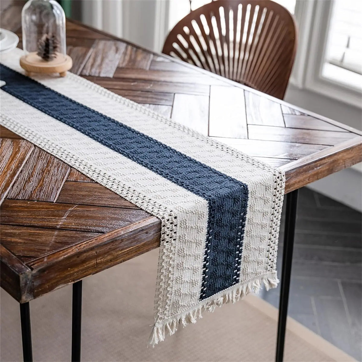 Tasselled Cotton Linen Table Runner