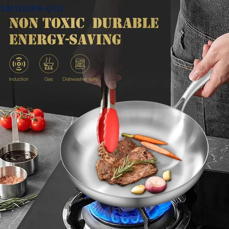Uncoated Stainless Steel Frying Pan