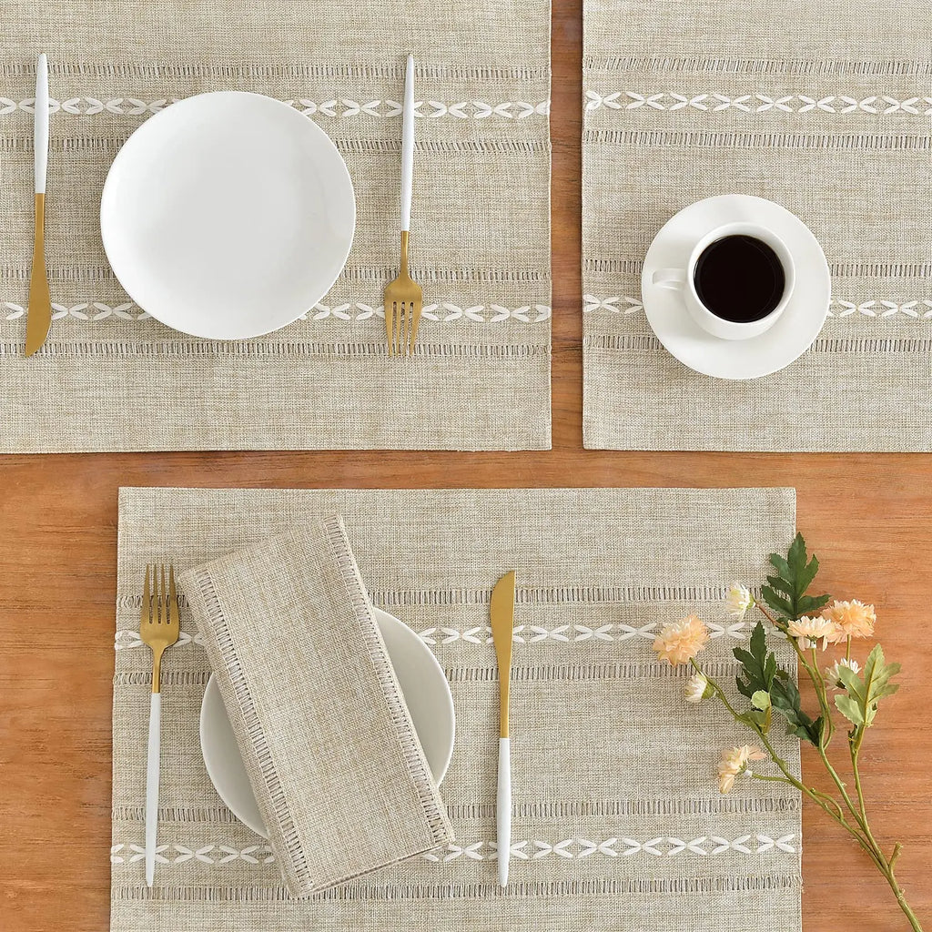 Hemstitched Cotton Linen Placemats, Set of 4