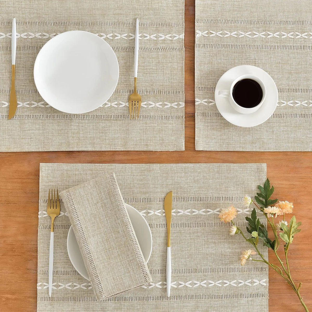 Hemstitched Cotton Linen Placemats, Set of 4