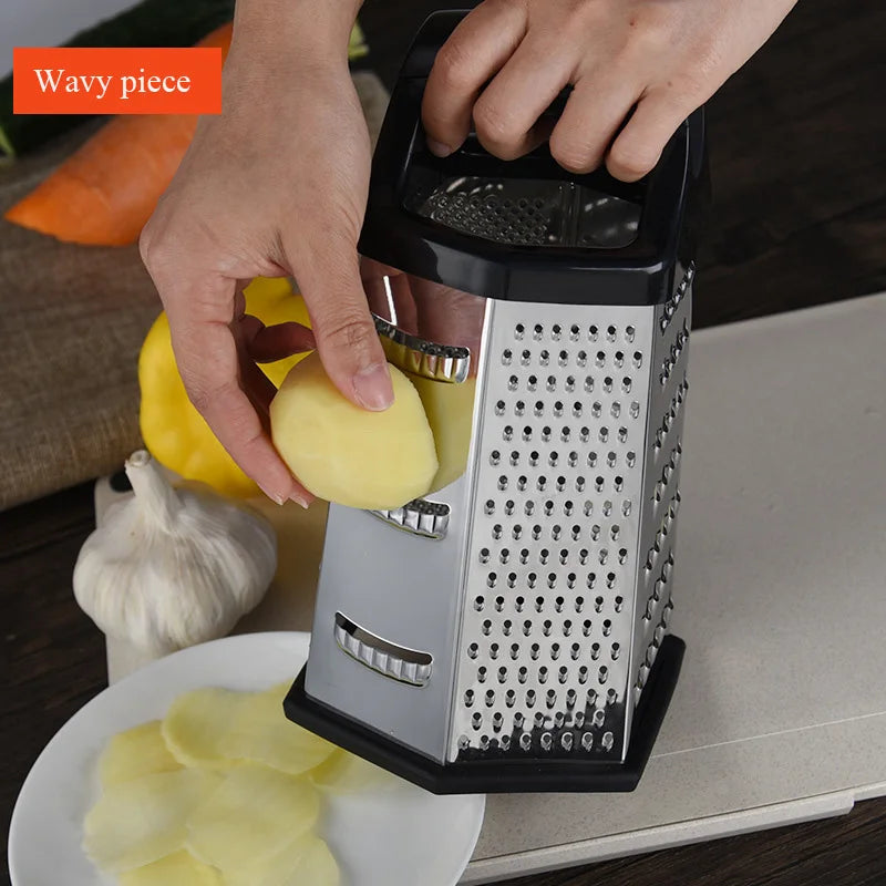 Grating a potato on a six-sided box grater