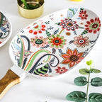 Floral Ceramic Serving Plate with Handle