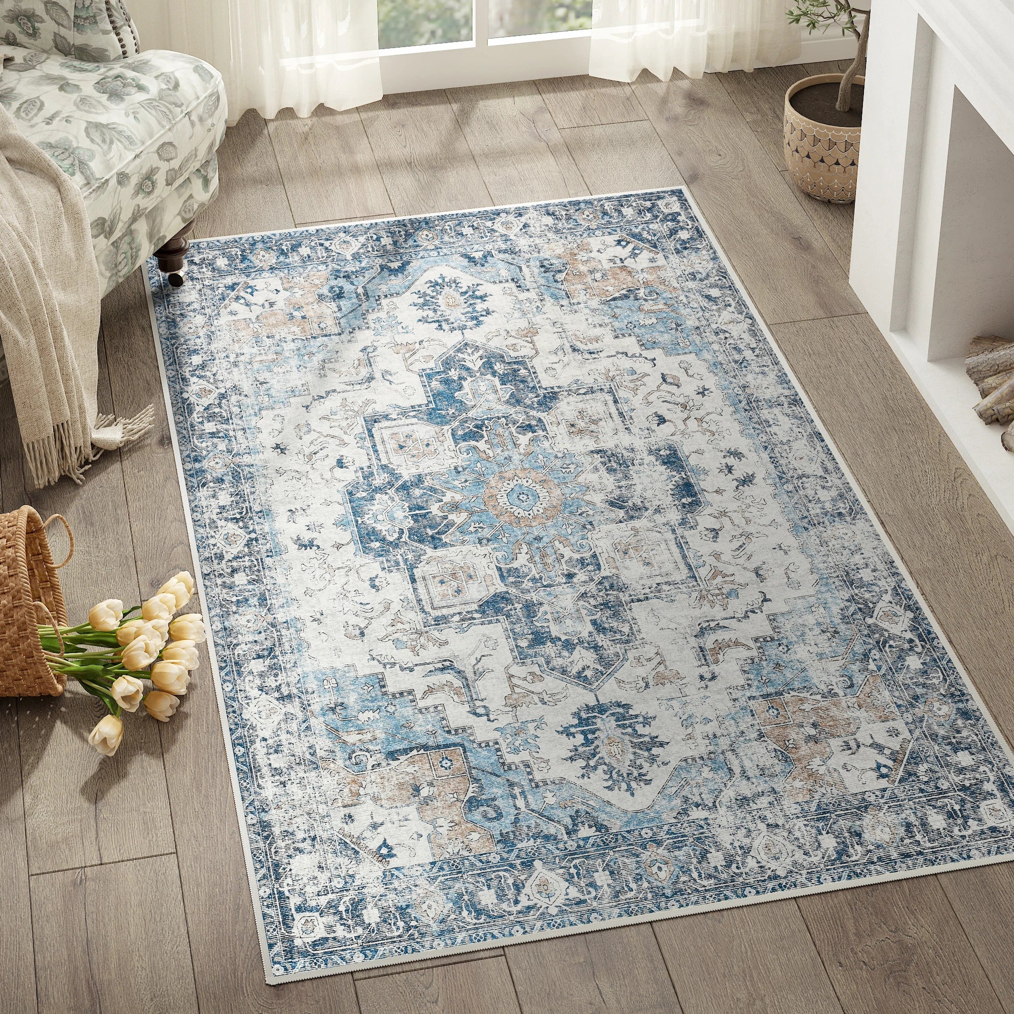Tapis Heritage Medallion | Tapis pliable antidérapant de style oriental