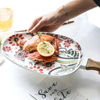 Floral Ceramic Serving Plate with Handle