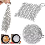 Stainless steel chainmail scrubbers for cast iron pans