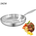 Stainless steel frying pan beside a seared steak