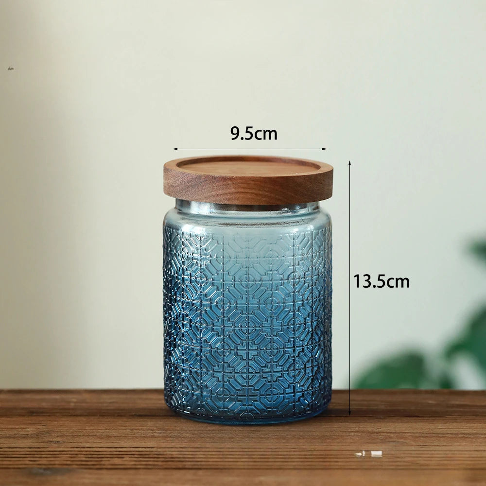 Glass Kitchen Storage Jar with Wood Lid