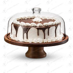 Acacia Wood Cake Stand with Clear Dome