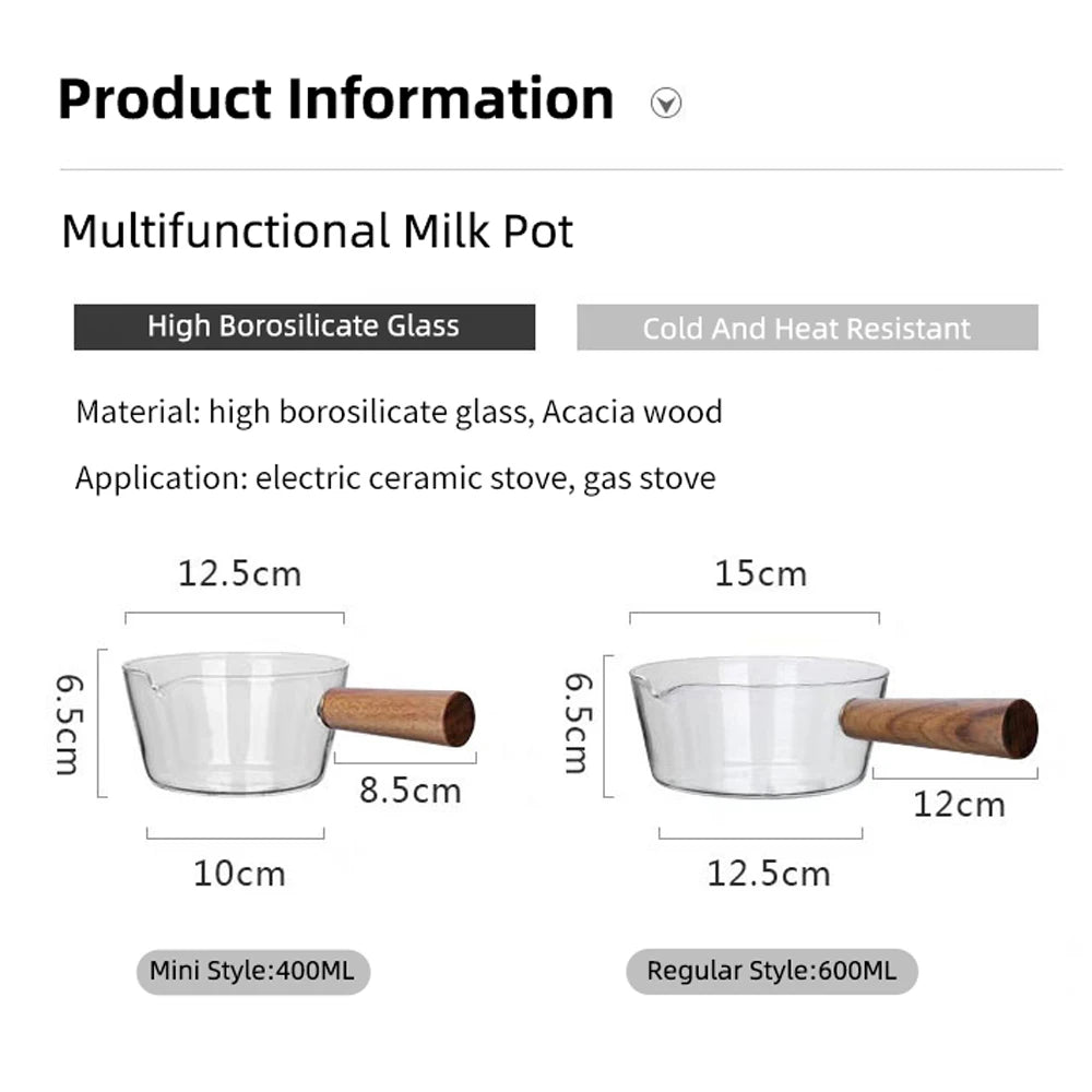 Glass Milk Pan with Wooden Handle