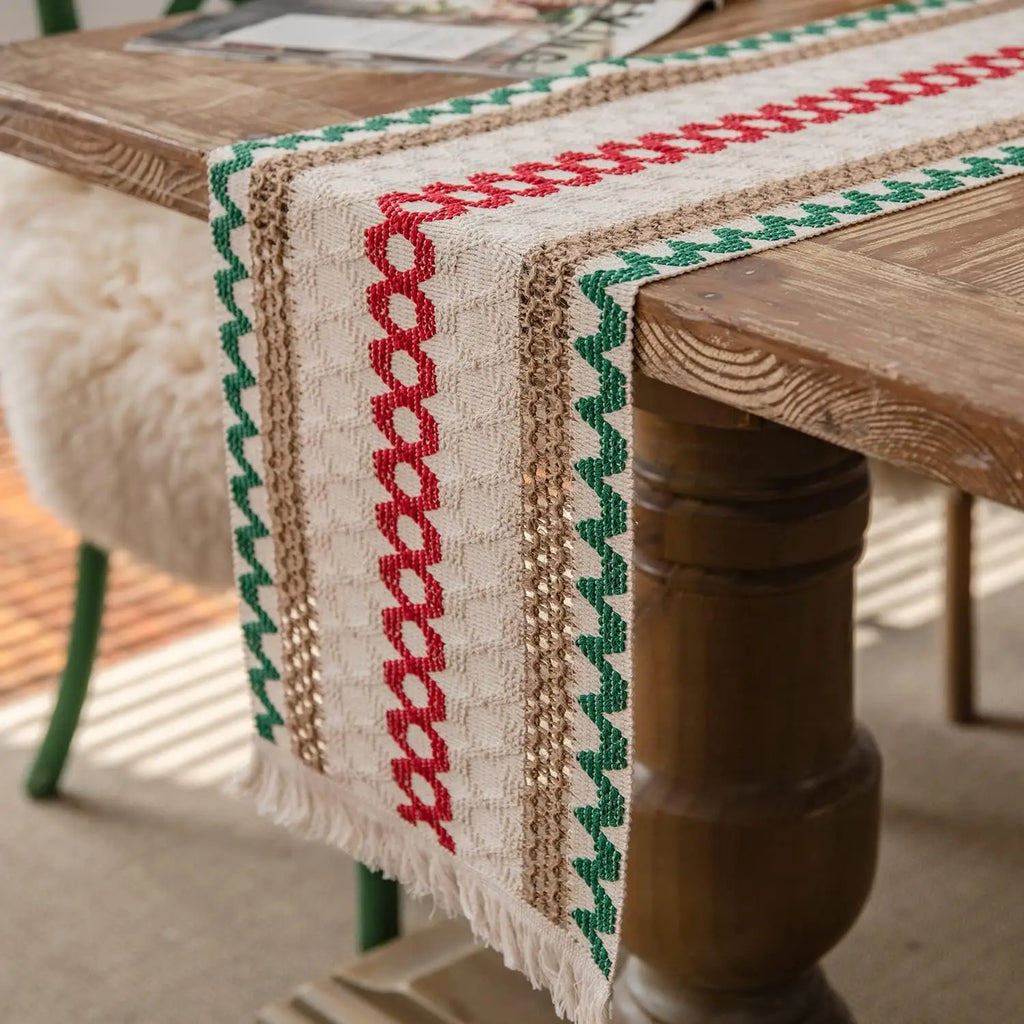 Tasselled Cotton Linen Table Runner