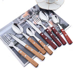 Wooden-Handled Cutlery Set, 24 Pieces