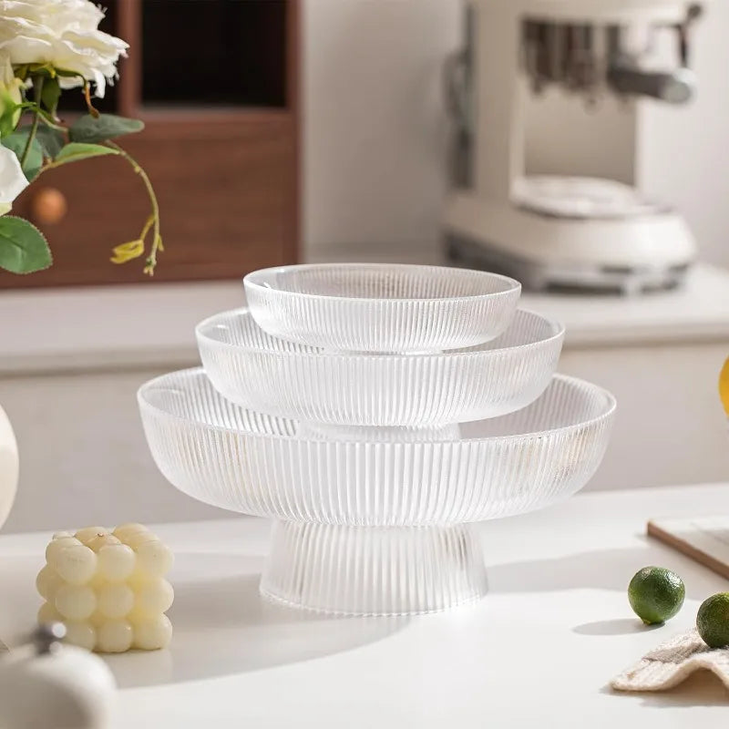 Ribbed Glass Fruit Bowl